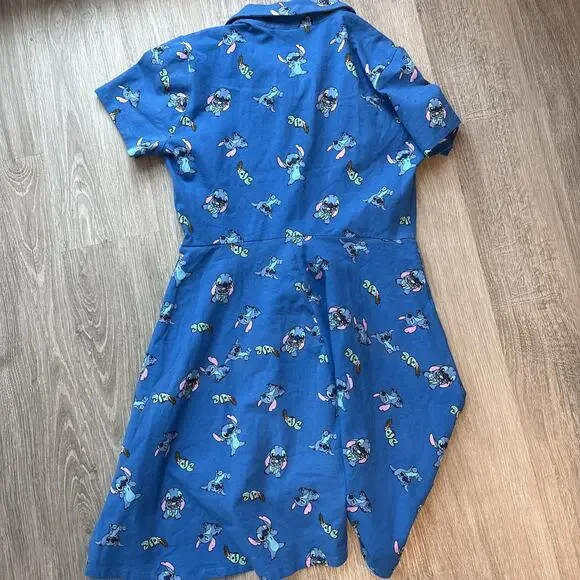 Disney Women's Stitch Polo Skater Dress Blue Lilo & Stitch Fit Flare Small - Picture 8 of 9